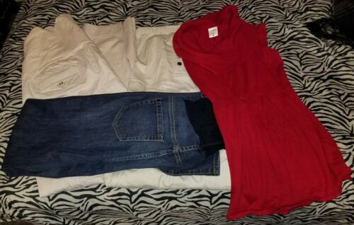 M Medium Maternity Motherhood Gap Liz Lange Lot red Top Khaki & Jeans sz 8