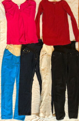 Maternity Clothes LOT OF SIX - 2 Tops, 3 Jeans, 1 Pair Casual Pants, Size SMALL