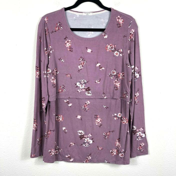 Bears Land Womens Size Large Purple Floral Long Sleeve Nursing Tee Shirt Blouse