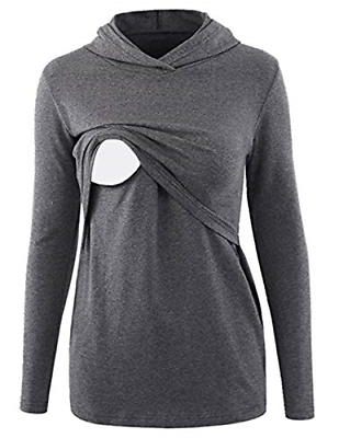 Mavis Laven Women's Labor Delivery Gowns Hospital Breastfeeding Sweatshirt Gray
