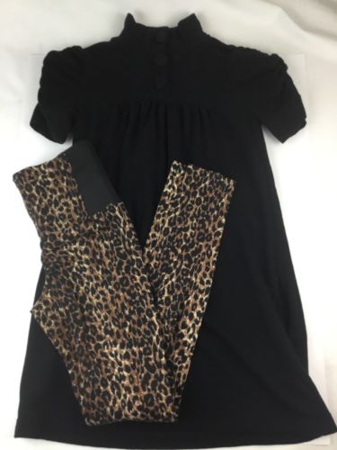 INC XXI 2-Piece Outfit Size Small Black Empire Tunic Cheetah Print Leggings