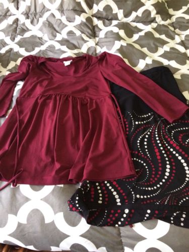 ???? Motherhood Maternity Sz Small Skirt Oh Baby Red Maroon Shirt Outfit