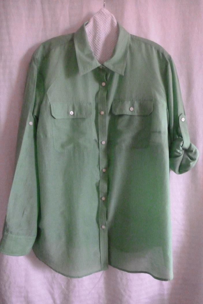 Lauren SZ 2X Lime Green,Classic Collar,Long Button Tab Sleeves, Button Shirt