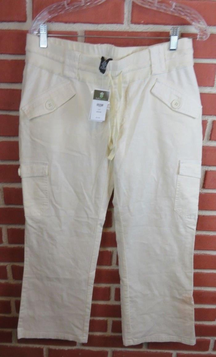 BABY STYLE Womens Stretch Ivory Cotton Maternity Capri Pants Sz Med NWT *Read*