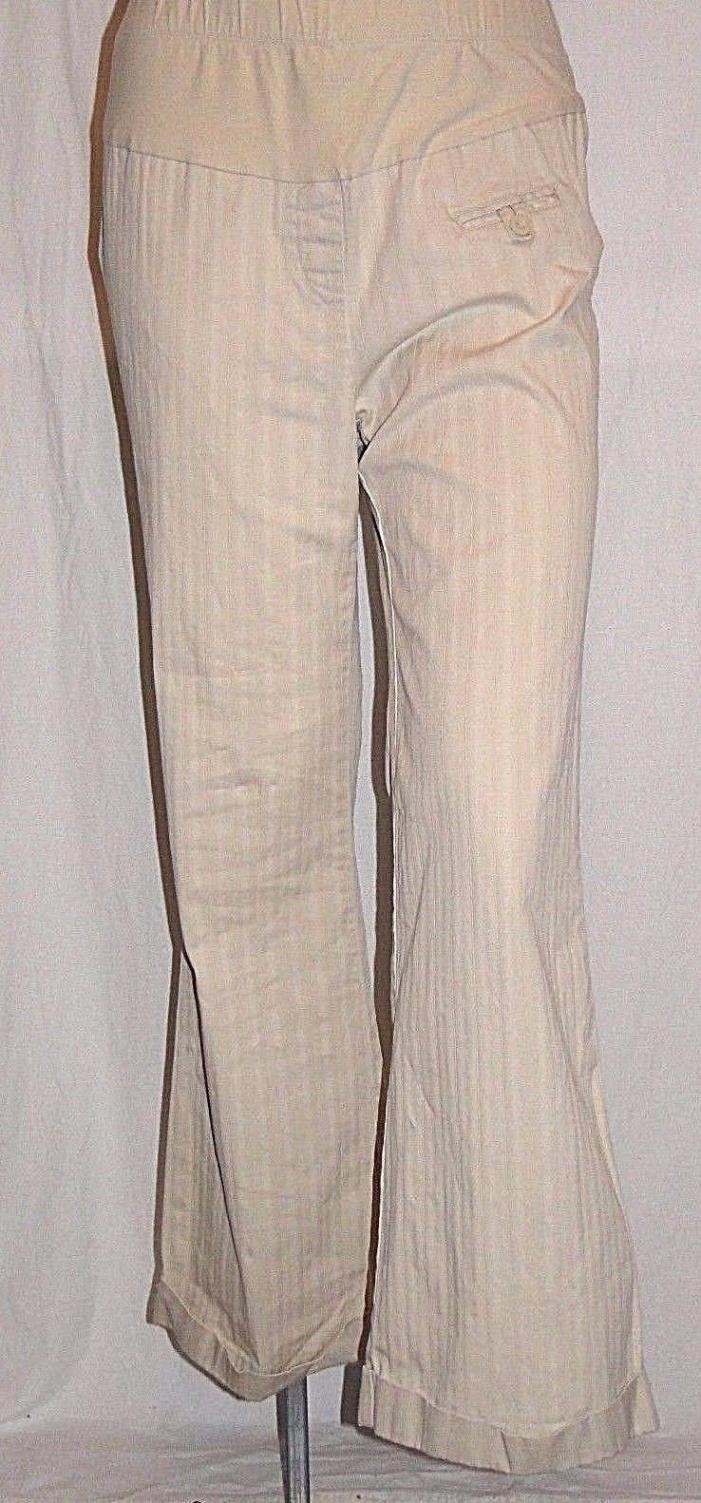 INFINITY Maternity Pants Size M Beige with Subtle Striped Pattern Career Cuffed