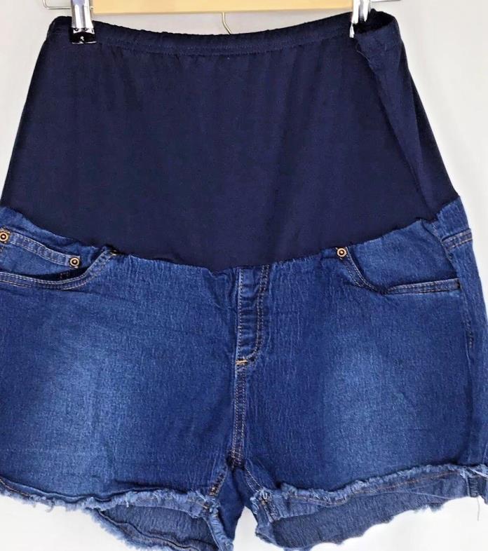 Oh Momma Maternity Denim Shorts XL Blue Pockets Frayed