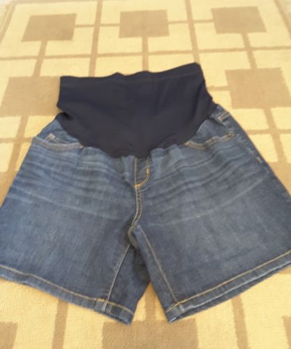 LIZ LANGE MATERNITY SHORTS BLUE DENIM JEAN CASUAL FULL BELLY PANEL SZ S 4-6 EUC