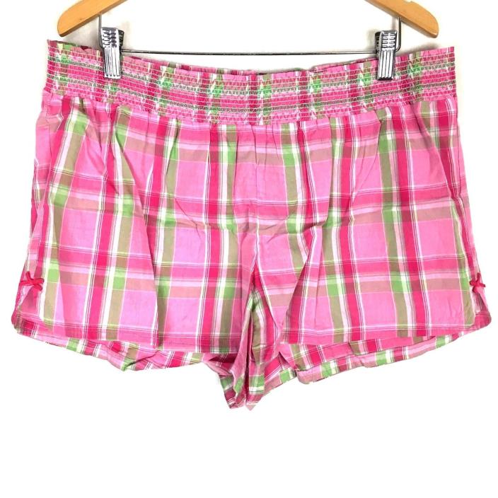 Motherhood Maternity Shorts Large L Pink Plaid Elastic Pull On Waist 100% Cotton
