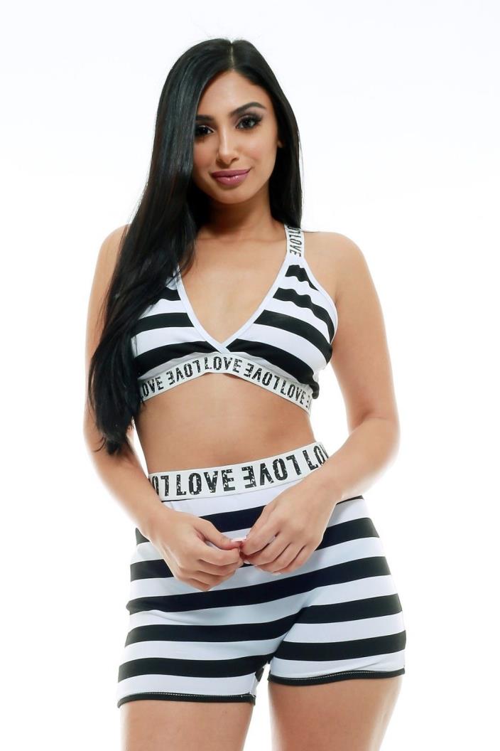 WOMEN BLACK/WHITE LOVE 2PC. SHORT SET