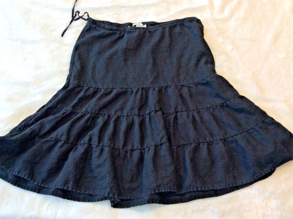 Old Navy 100% Linen Maternity Skirt Size S Small Black Tier Ruffled Flare Knee