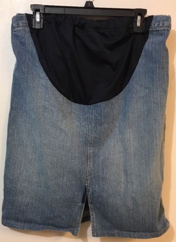 Gap Maternity Skirt Small Denim Pencil Full Panel Knee Length Front Slit