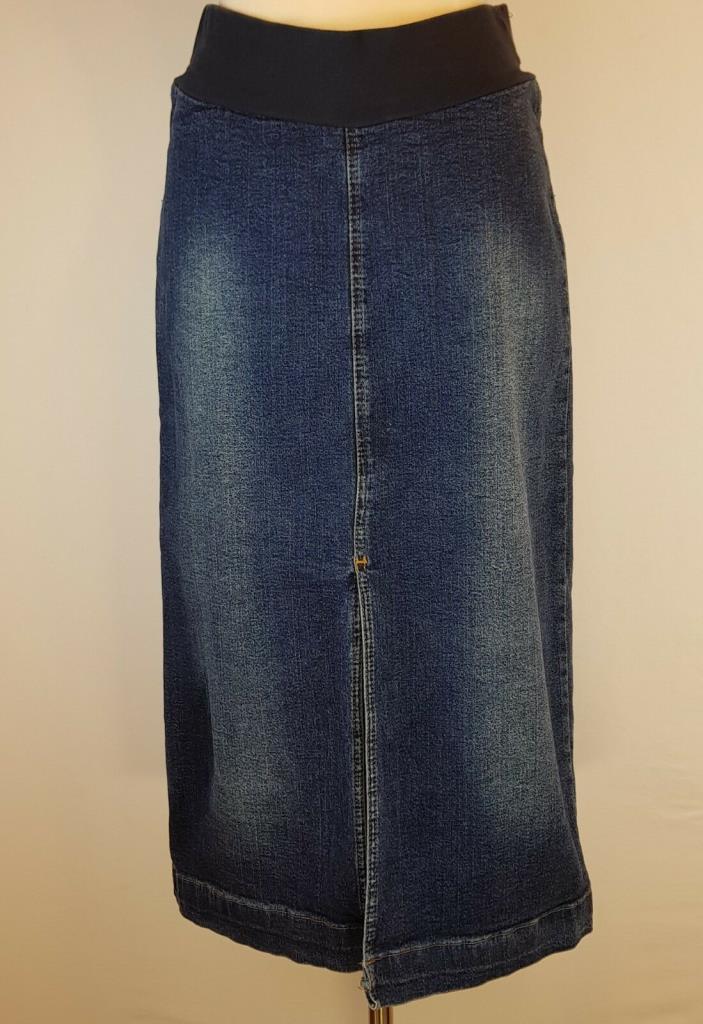 Motherhood Maternity Long Denim Skirt Medium Blue Jean Stretch Cotton Waistband