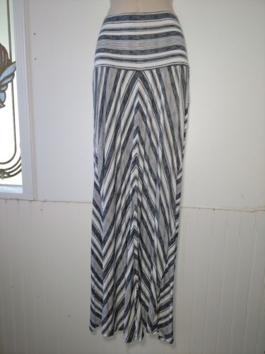 Long Maxi Motherhood Maternity Skirt Gray White Stripe Size Small Rayon Stretch