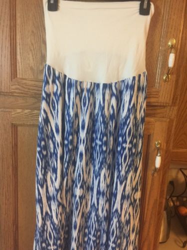 Motherhood Blue White Maternity Skirt Long Modest XL