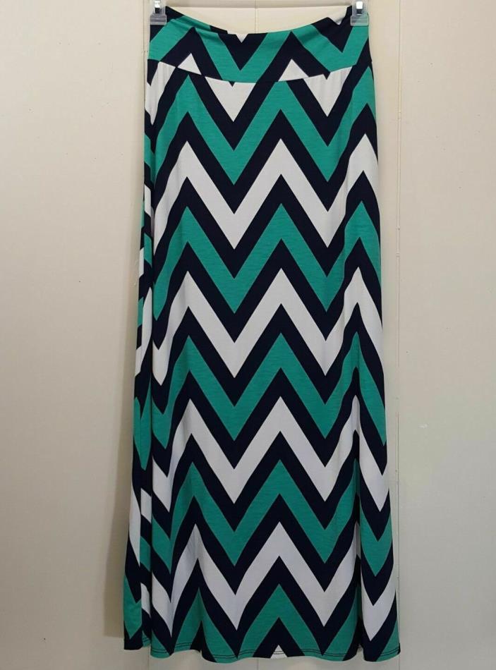 Tovia Maternity S Maxi Skirt Chevron Stripe Navy Blue Green White Modest Long