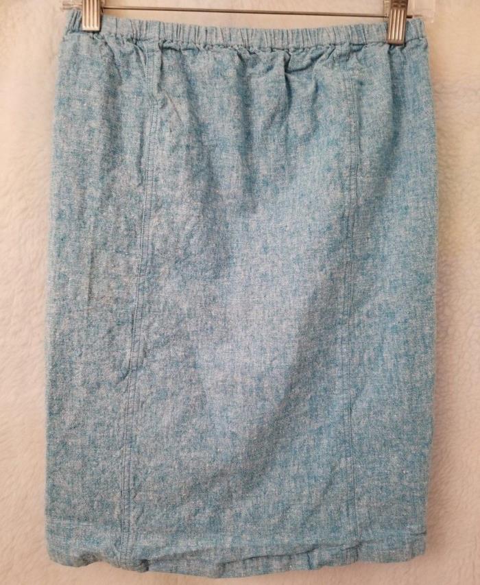 Liz Lange Womens Maternity 55% Linen Blue/White Elastic Waist Skirt Size M