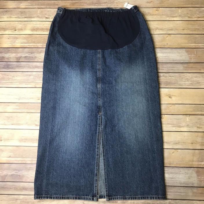 Duo Maternity Denim Long Below Knee Maxi Skirt Front Vent Back Pockets Sz L M13