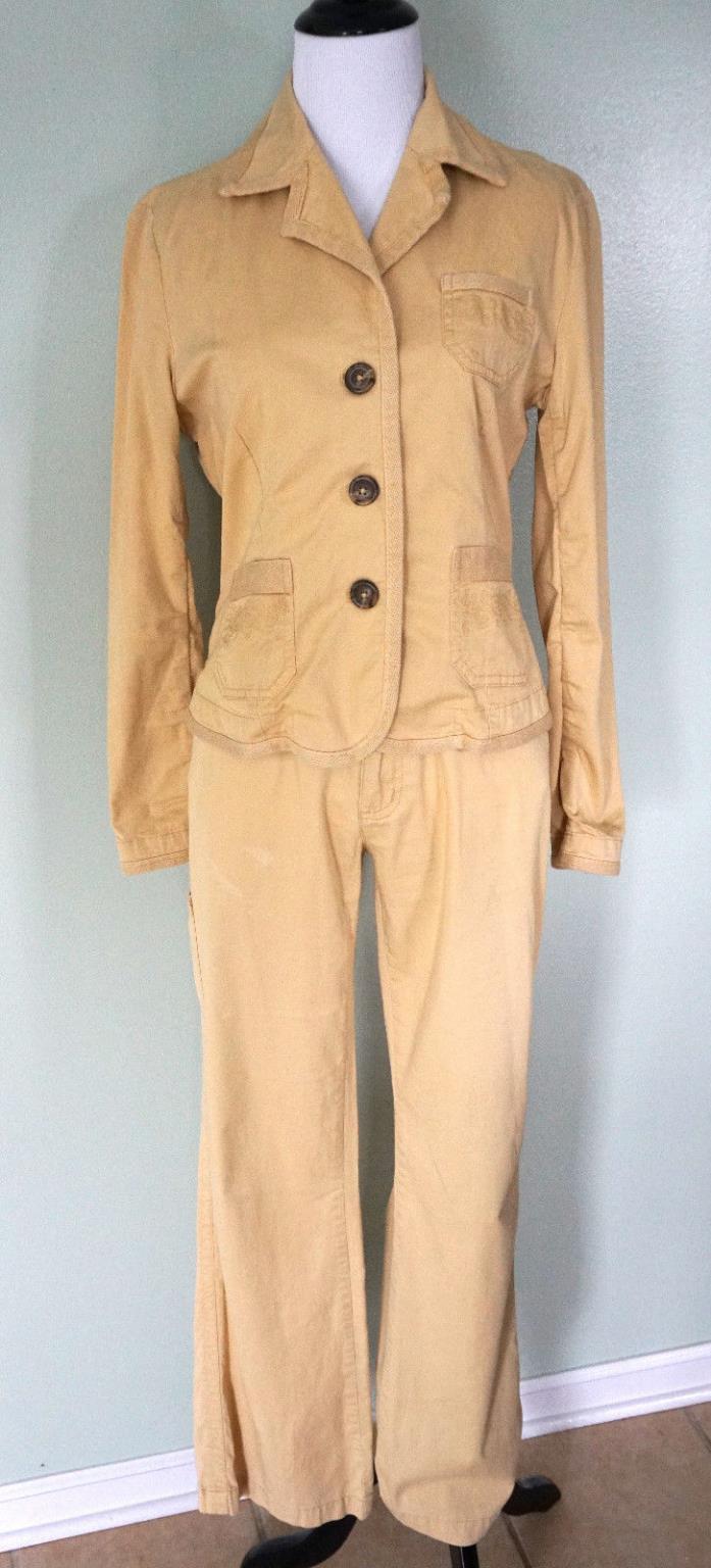 TYLER BOE Womens Yellow Khaki 3 Button Jacket Pants Outfit Pant Suit Sz 6 Small