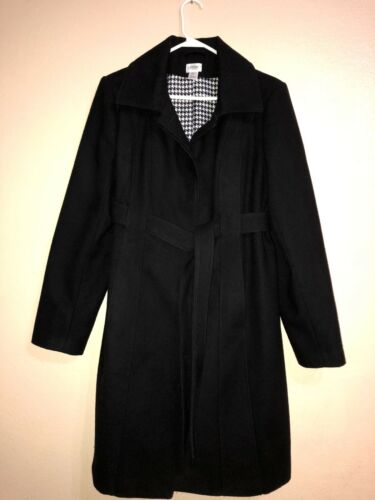 Motherhood Maternity L Coat Black Houndstooth Lined Button/Snap Belted