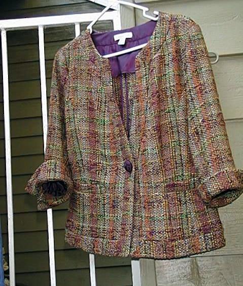 COLDWATER CREEK MULTI-COLOR WOVEN TWEED JACKET W/ 3/4 NOTCHED CUFFED SLEEVES 10