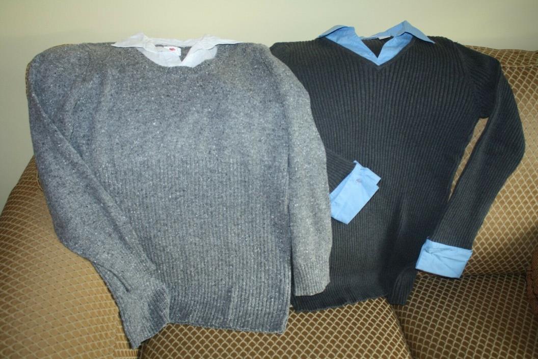 LOT OF TWO Maternity ribbed sweaters w/ faux blouse collar sz L gray