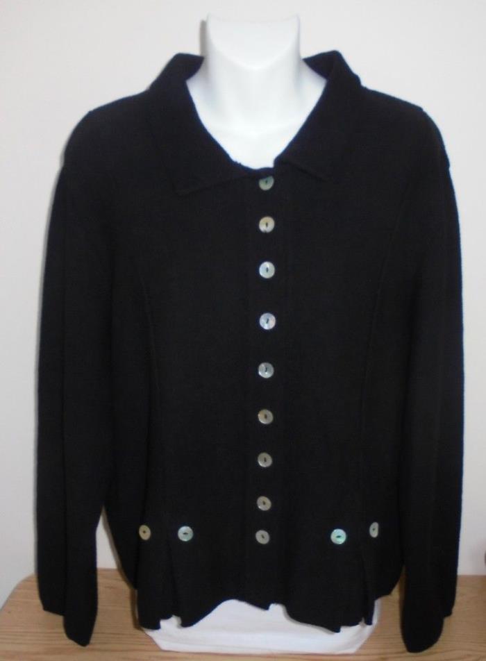 Willow -  Black button front  collared Rayon- Cotton blend knit cardigan size M