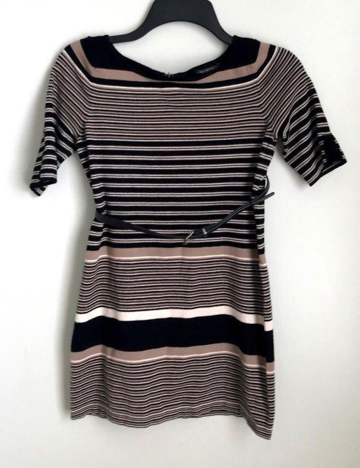 A Pea In The Pod S Black Brown Striped Short Sleeve Sweater with Belt Maternity