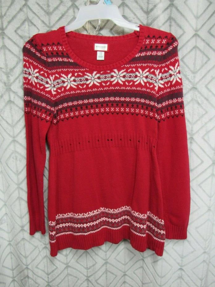 Motherhood Maternity Top Sweater Size M Red Multi Pull Over Long Sleeve Casual