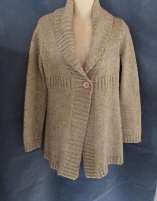 Mimi Maternity sweater one button cardigan M beige tweed bulky shawl collar