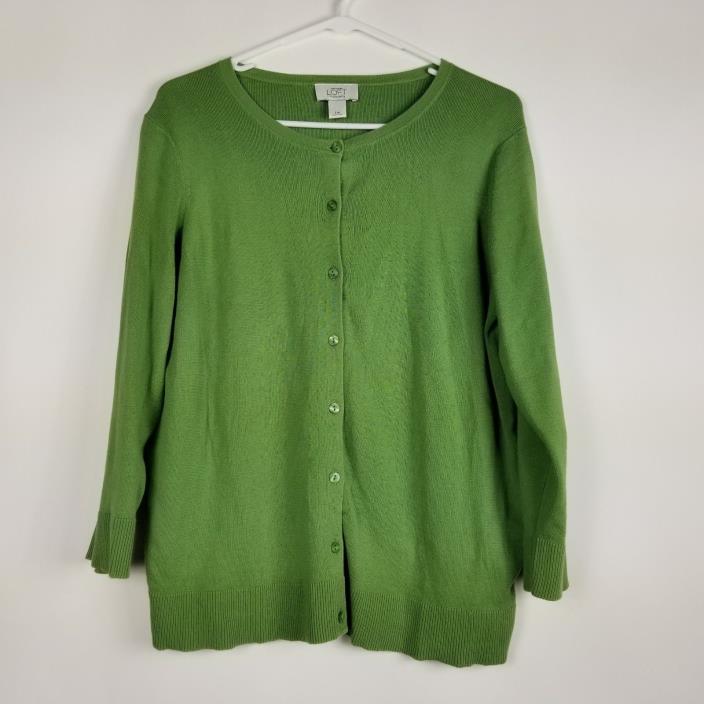 Ann Taylor Loft Maternity Womens Cardigan L Green Button Sweater Pima Cotton