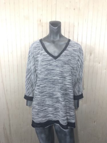 Oh Baby By Motherhood Large Black Gray Terry Cloth V Neck Tunic Sweater 3/4