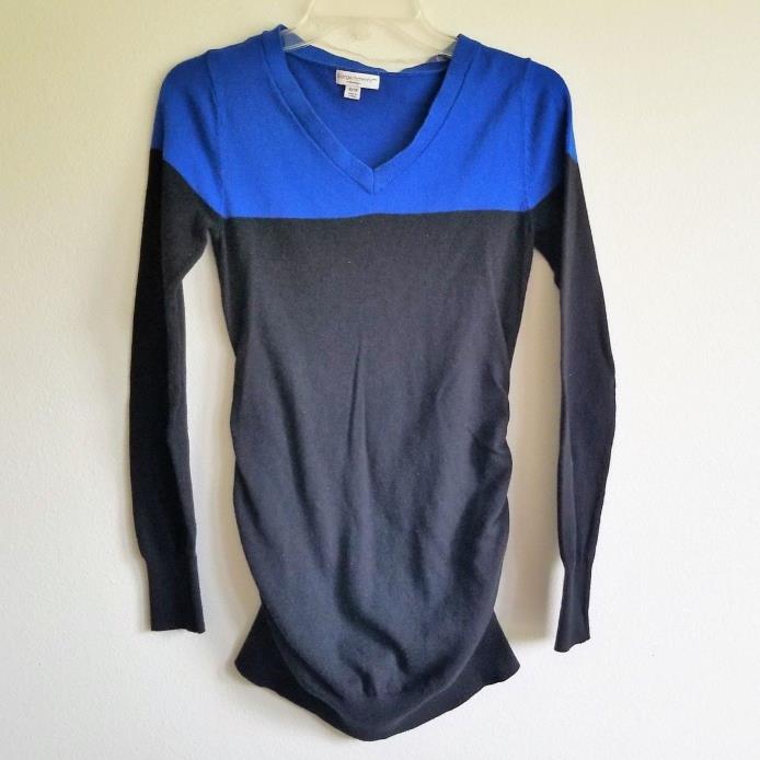 Liz Lange Maternity Tunic Sweater size XS black blue v-neck long sleeve
