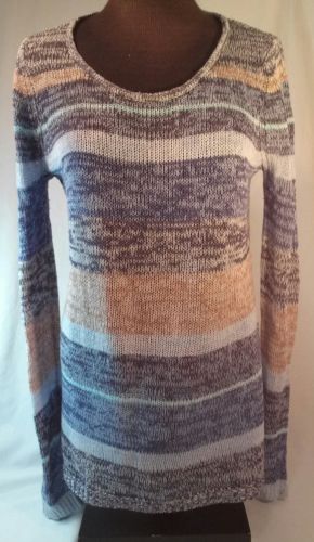 Motherhood Maternity Pullover Sweater, Women's Size L, Blue, Tan, Gray Stripes