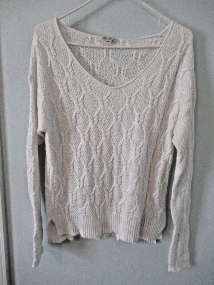 WOMEN'S SWEATER ~ GAP BRAND ~ L~ PULLOVER ~ LIGHTWEIGHT ~ IVORY~ CABLE KNIT ~EUC