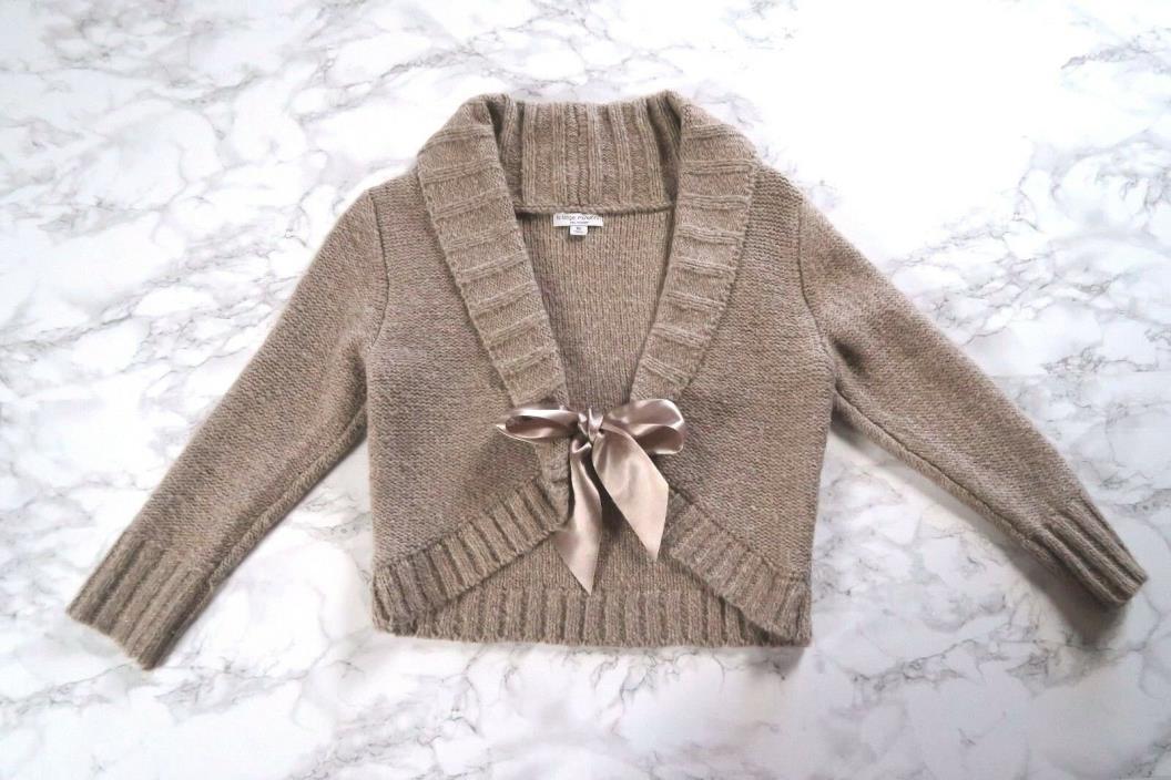 Liz Lange Maternity Shrug Bolero Cropped Sweater Tan Long Sleeve Satin Bow XS
