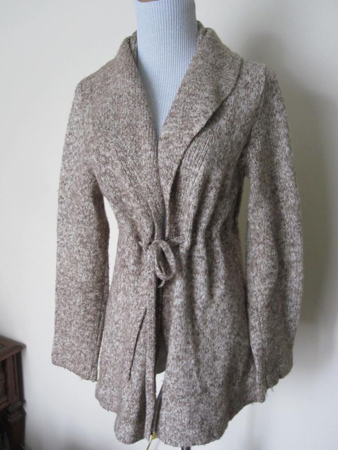 Motherhood Maternity Long Tie-Front Cardigan Sweater Beige Tan White Heather  M