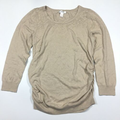Motherhood Maternity Sweater XL Long Sleeve Shirt Tan Brown Ruched Sides Top