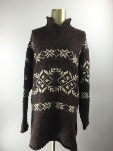 MIMI MATERNITY Pullover Mockneck Brown Print Cotton Knit Sweater Women's Size OS