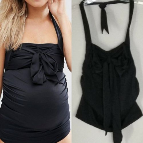 Asos Maternity Bow Front Halter Swimsuit Tankini Top ONLY Womens size 4 Black