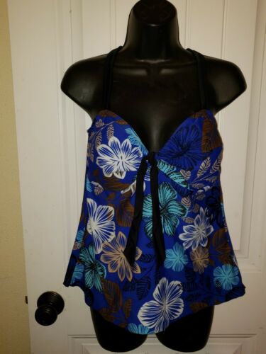 Swim TOP adjustable straps Tankini Sz 14 Ocean Dream Blue Tropical Floral