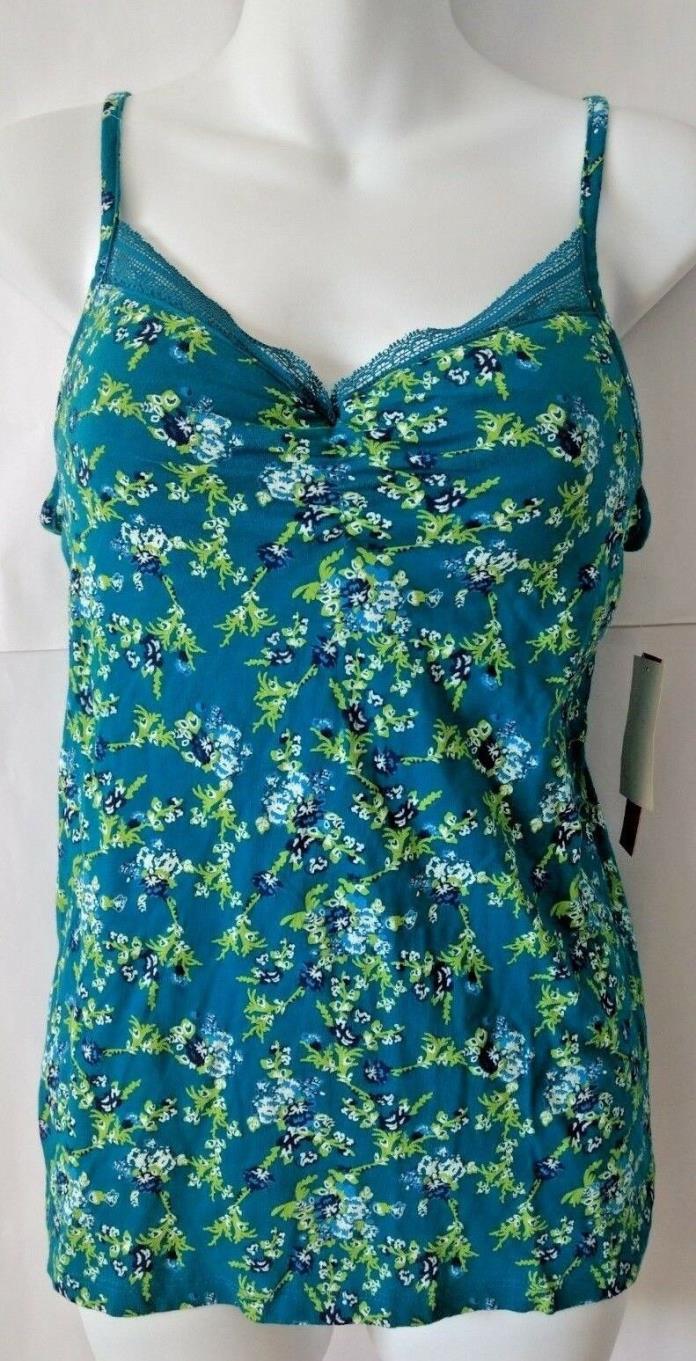 Energie women top floral print 100% teal cotton size large nwt