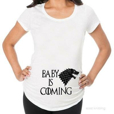 Pregnant Woman White Game of Thrones Baby is Coming Maternity- Graphic Tee