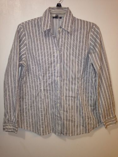 Mame Maternity Shirt Medium White Black Striped Long Sleeve Button Front Career