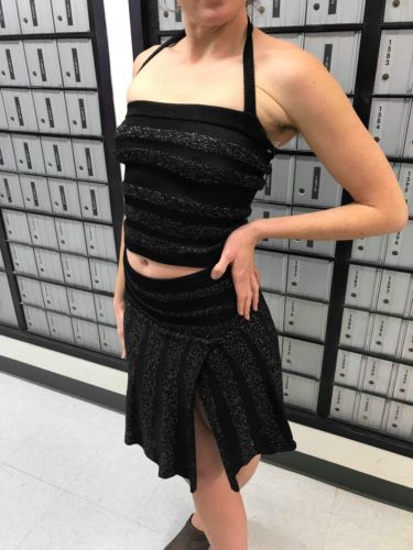 Tamara Catz M Black/Silver Halter&Short Skirt Knit 2 Piece Set New with Tags