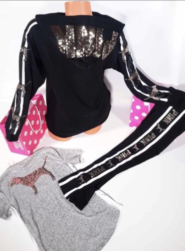NWT Victoria Secret Pink Bling Lot Sz XS/S Hoodie ~ Bling Tee~ Leggings Set