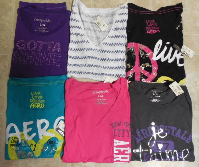 New AEROPOSTALE 6Pcs Lot Womens Shirt Large L Pink White Gray Purple NWT US$127