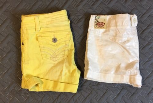 Wallflower Cip Stick Shorts Women Size 7, 31 Waist Yellow Khaki Casual Lot Of 2