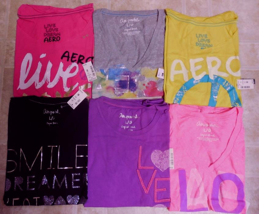 New AEROPOSTALE 6Pcs Lot Womens Shirt Large L Pink Lime Gray Purple NWT US$132