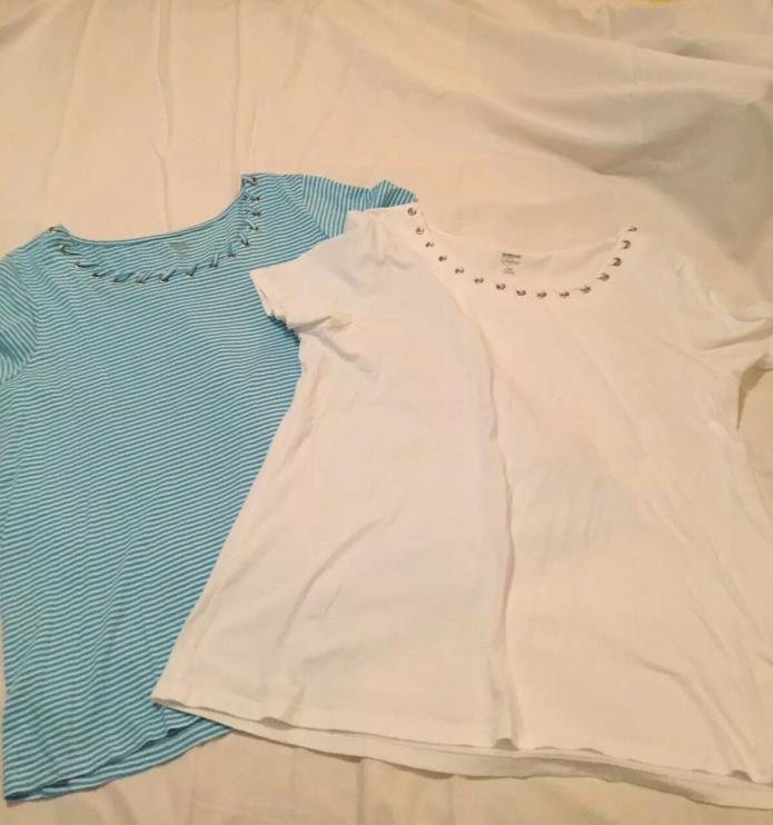 Lot Of 2 Women’s Shirts Tops Avenue Size 18 20 Short Sleeve Shirts Blue White