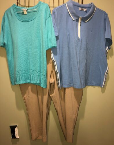 3 Mixed Lot Blue Green Red Tops Blouse Women’s XL 16-18